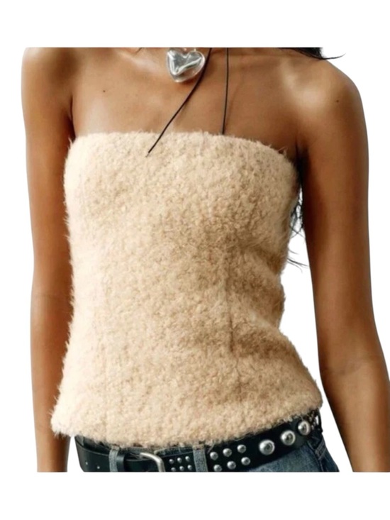 Zara Tops - Zara Structured Strapless Top Cream Bouclé Textured Hidden Zip Size M NWOT